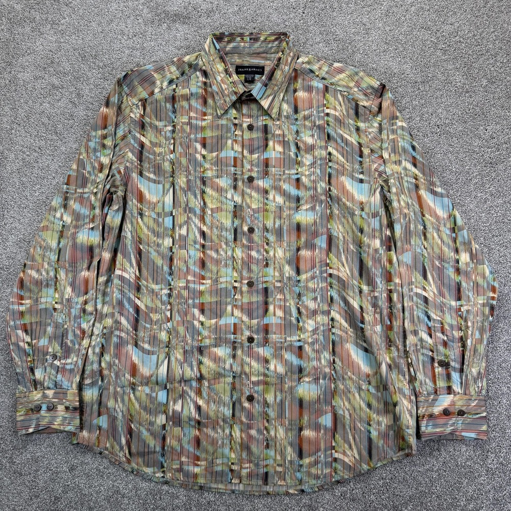 Jhane Barnes Shirt Mens Large Multicolor Geometric Button Up Long Sleeve Casual